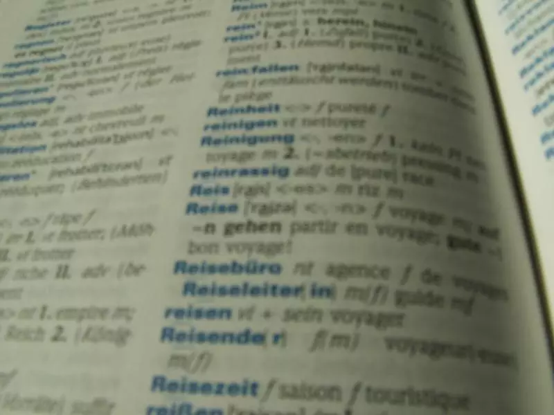 Wörterbuchseite mit Reisevokabular