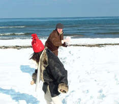 Schneeballschlacht am Nordsee-Strand (Foto © nordlicht verlag)